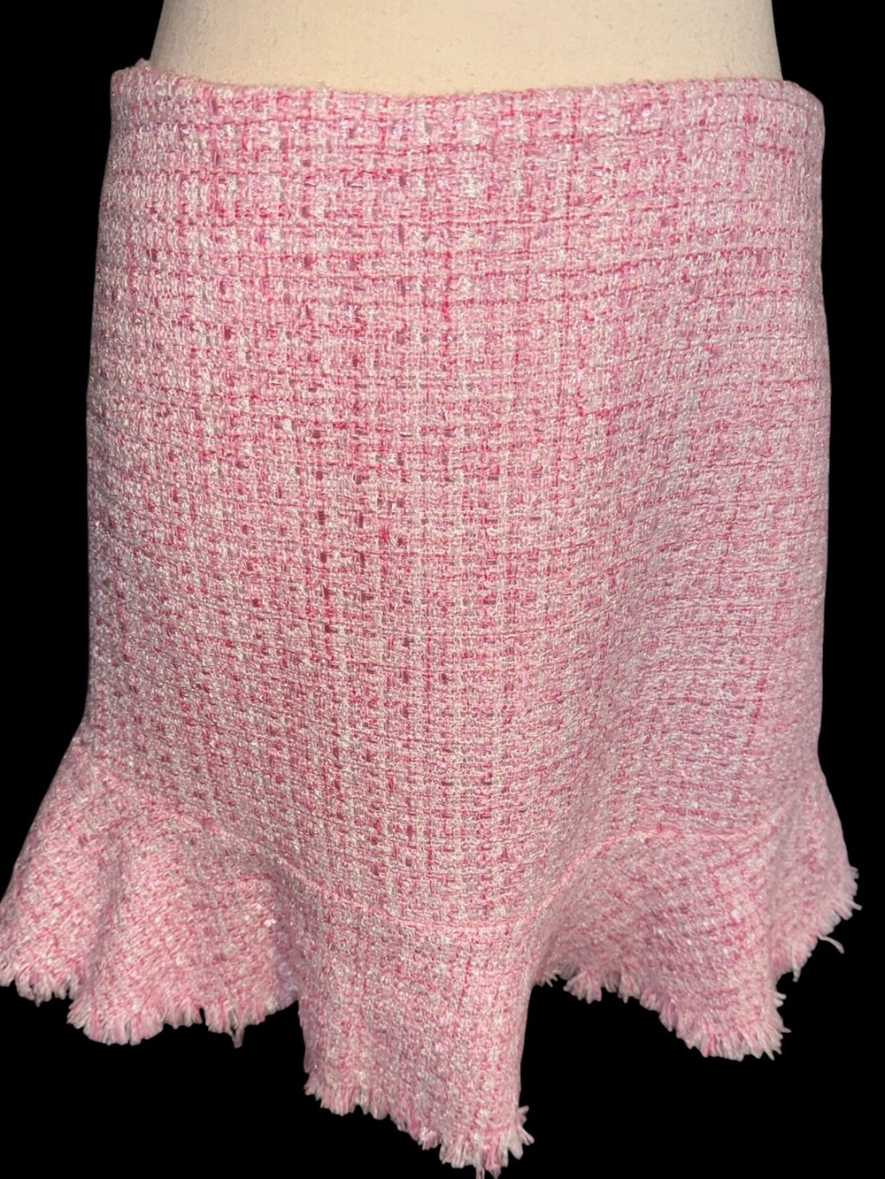 Francesca’s Pink Tweed Ruffle Hem mini Skirt